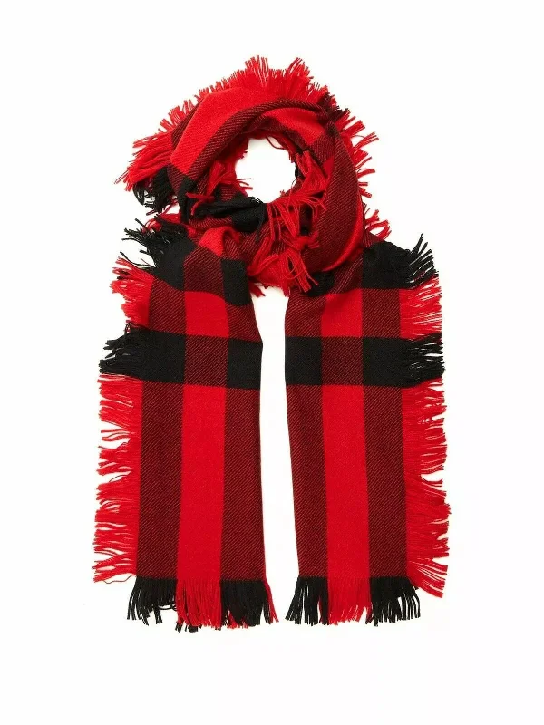 New Burberry   Wool Half Mega Fashion Plaid Check Fringe Scarf