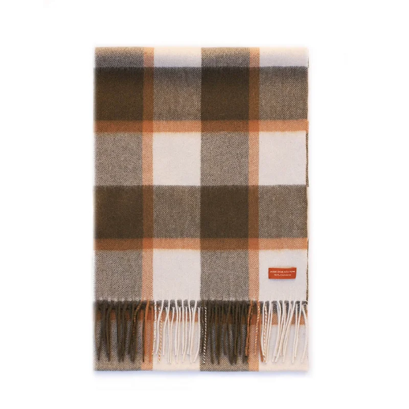 Cashmere Plaid Fringe Scarf - Coffee Brown