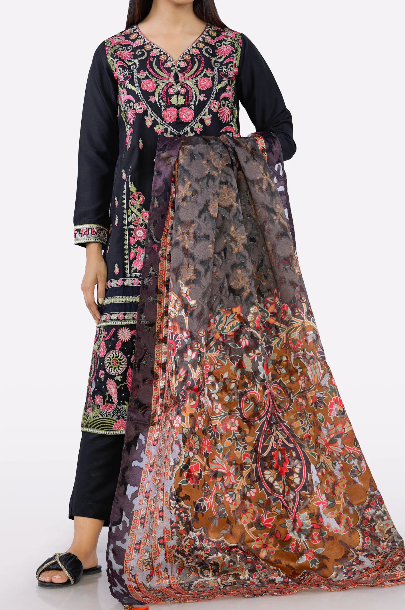 Brown Printed Dupatta