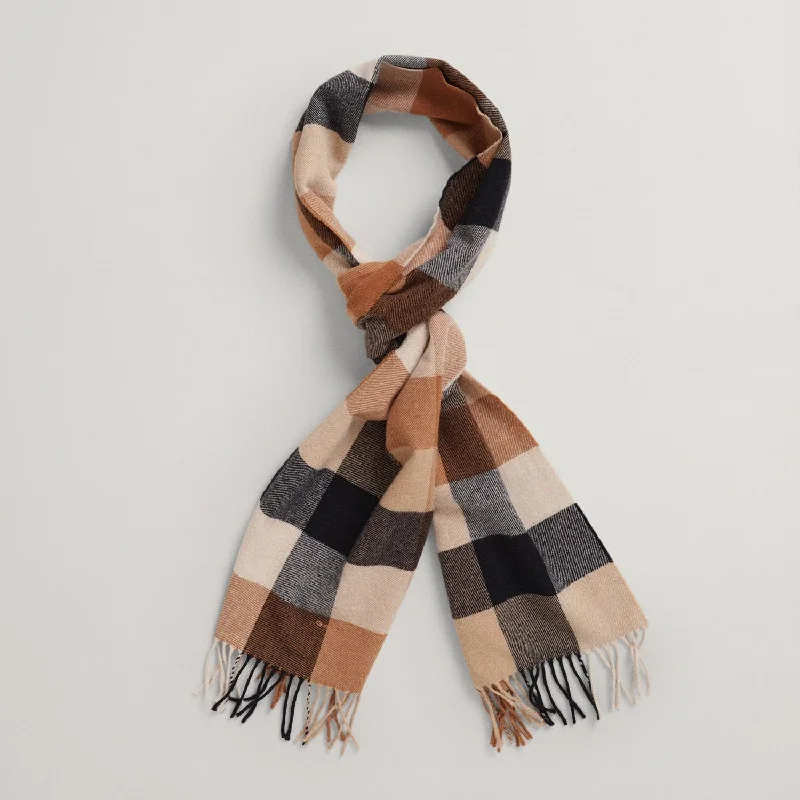 Multi Check Wool Scarf - Roasted Walnut