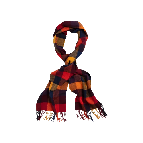 Wool Scarf - Checked Multicolour - Gold | Blue