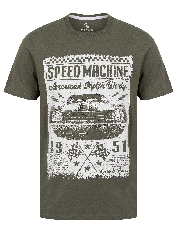 Speed Machine Motif Cotton Jersey T-Shirt in Gun Metal - South Shore