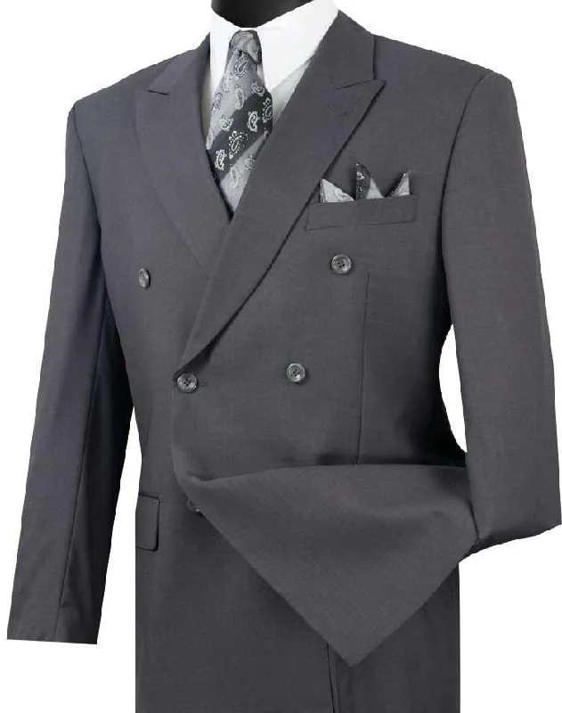 Heather Gray Double Breasted Regular Fit Suit