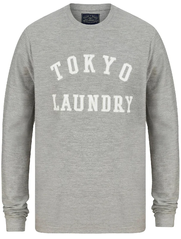 Norsk Felt Applique Loop Back Cotton Long Sleeve Top In Light Grey Marl - Tokyo Laundry