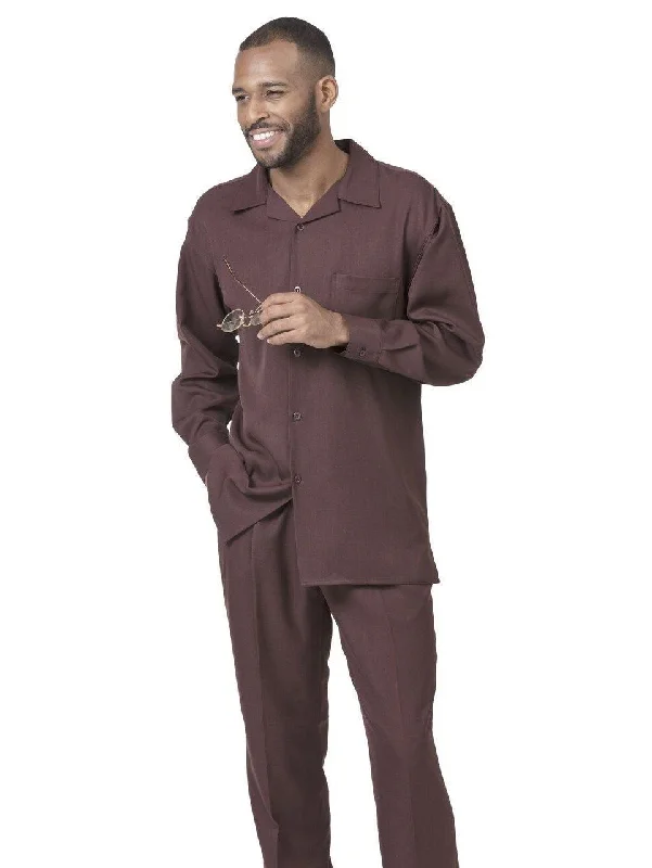 Montique Men's 2 Piece Long Sleeve Walking Suit Solid Brown