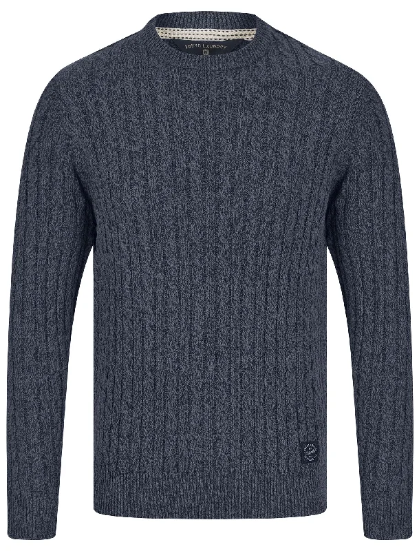 Alonso Chunky Cable Knitted Jumper in Navy Twist - Tokyo Laundry