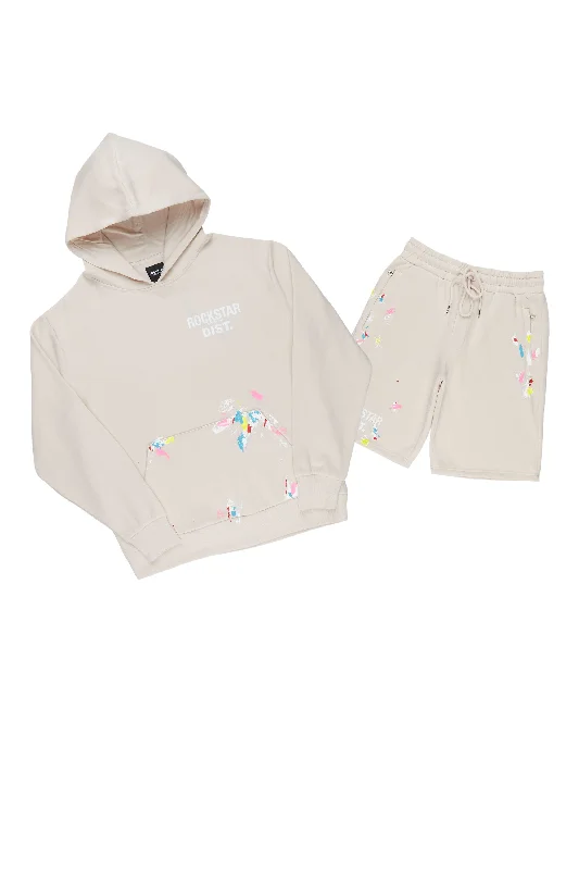 Rockstar Dist. Beige Hoodie Short Set