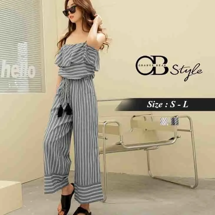 TASSEL STRIPE RUFFLE JUMPSUITS