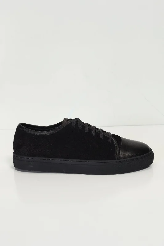 Leather and Suede Court Sneakers - Black Black