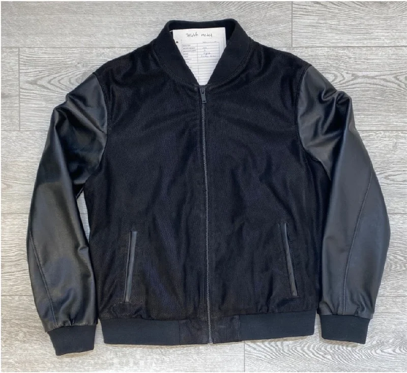 Two Tone Varsity Leather Jacket - Black