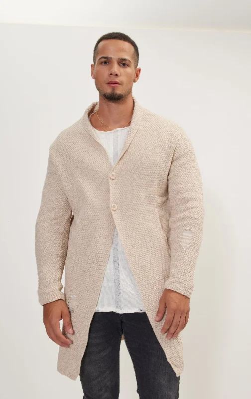 Distorted Knitted Cardigan - Stone