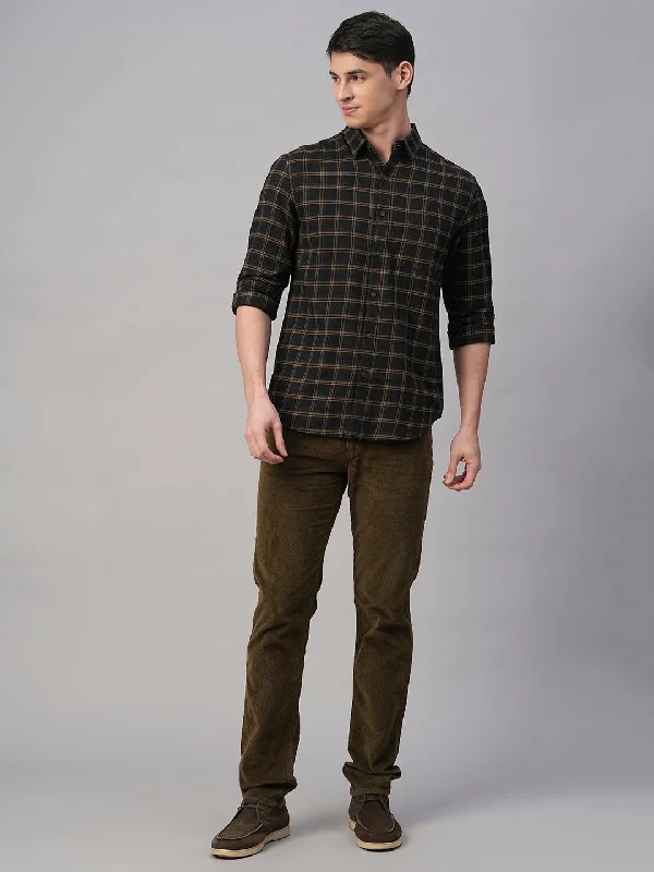 Men's Olive Cotton Lycra Slim Fit Pant