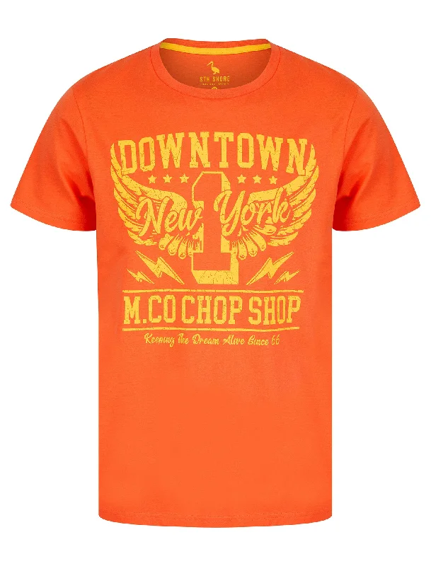 Downtown Motif Cotton Jersey T-Shirt in Hot Coral - South Shore