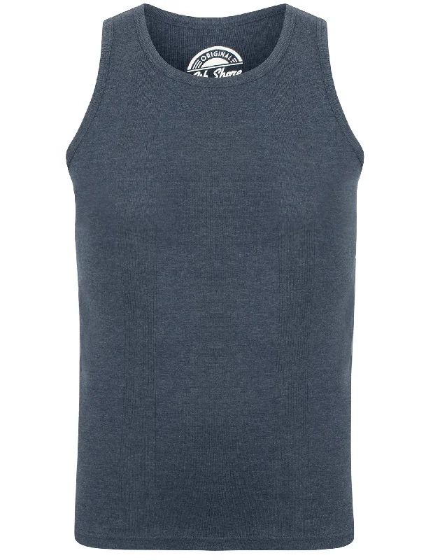 Mace Cotton Ribbed Vest Top In Mood Indigo Marl - South Shore