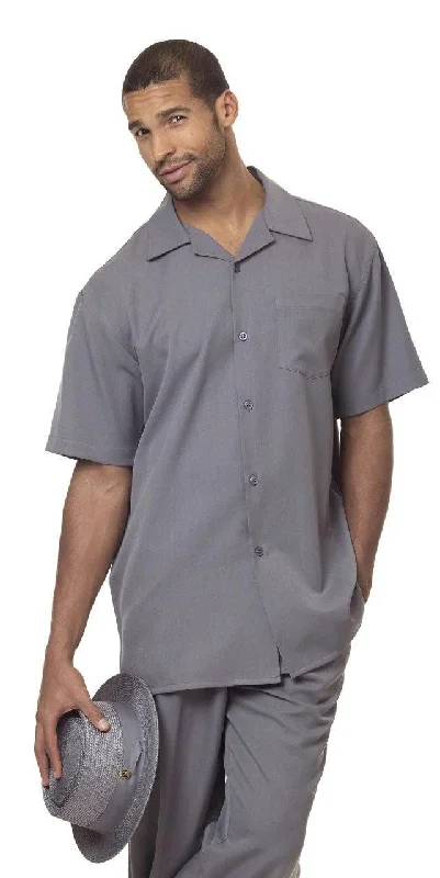 Montique Men's 2 Piece Short Sleeve Walking Suit Solid Grey