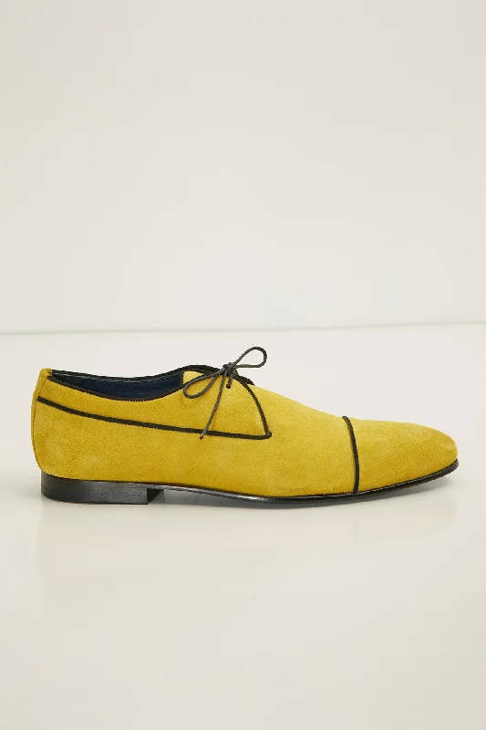 The Formal Leather Cap Toe Derby Shoes  - Yellow Suede