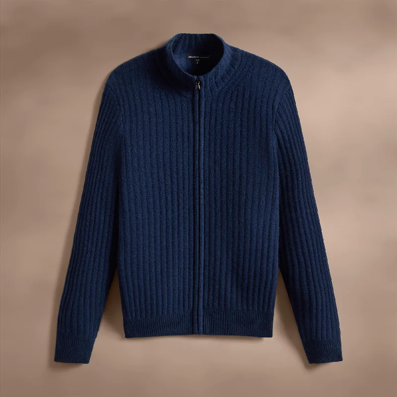 Recycled Cashmere Ribbed Zip Up - Royal Blue