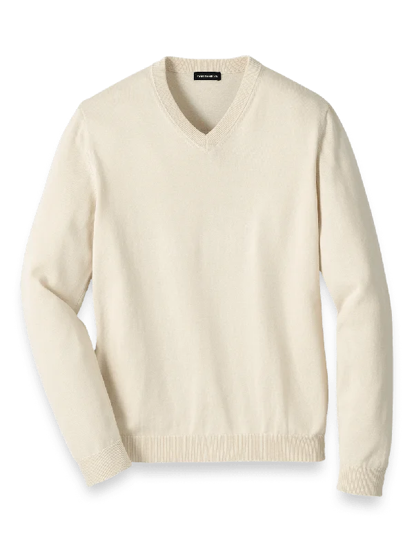 Supima Cotton V-neck Sweater - Ivory