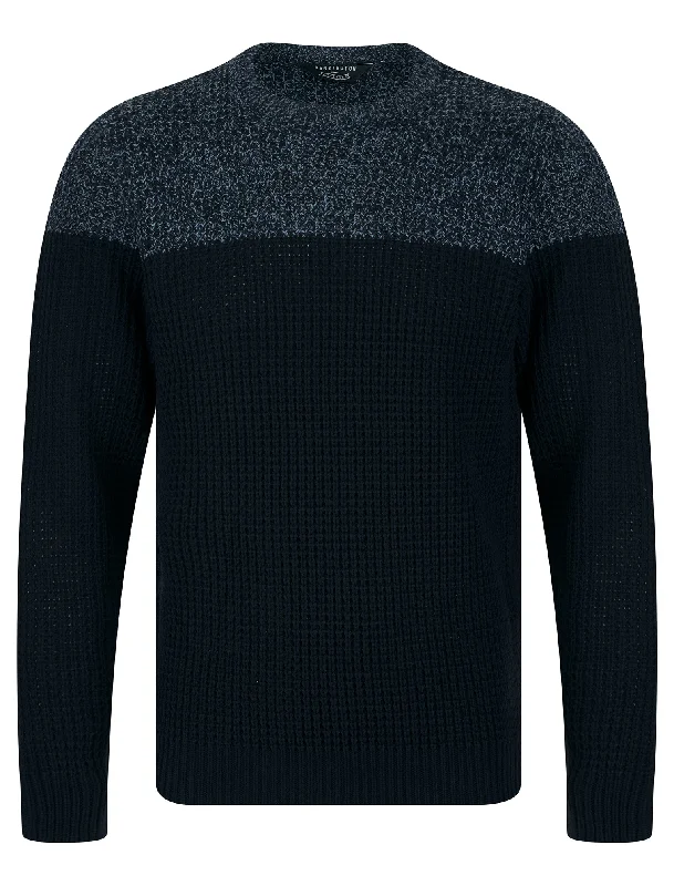 Eden Colour Block Knitted Jumper in Navy / Blue Twist - Kensington Eastside