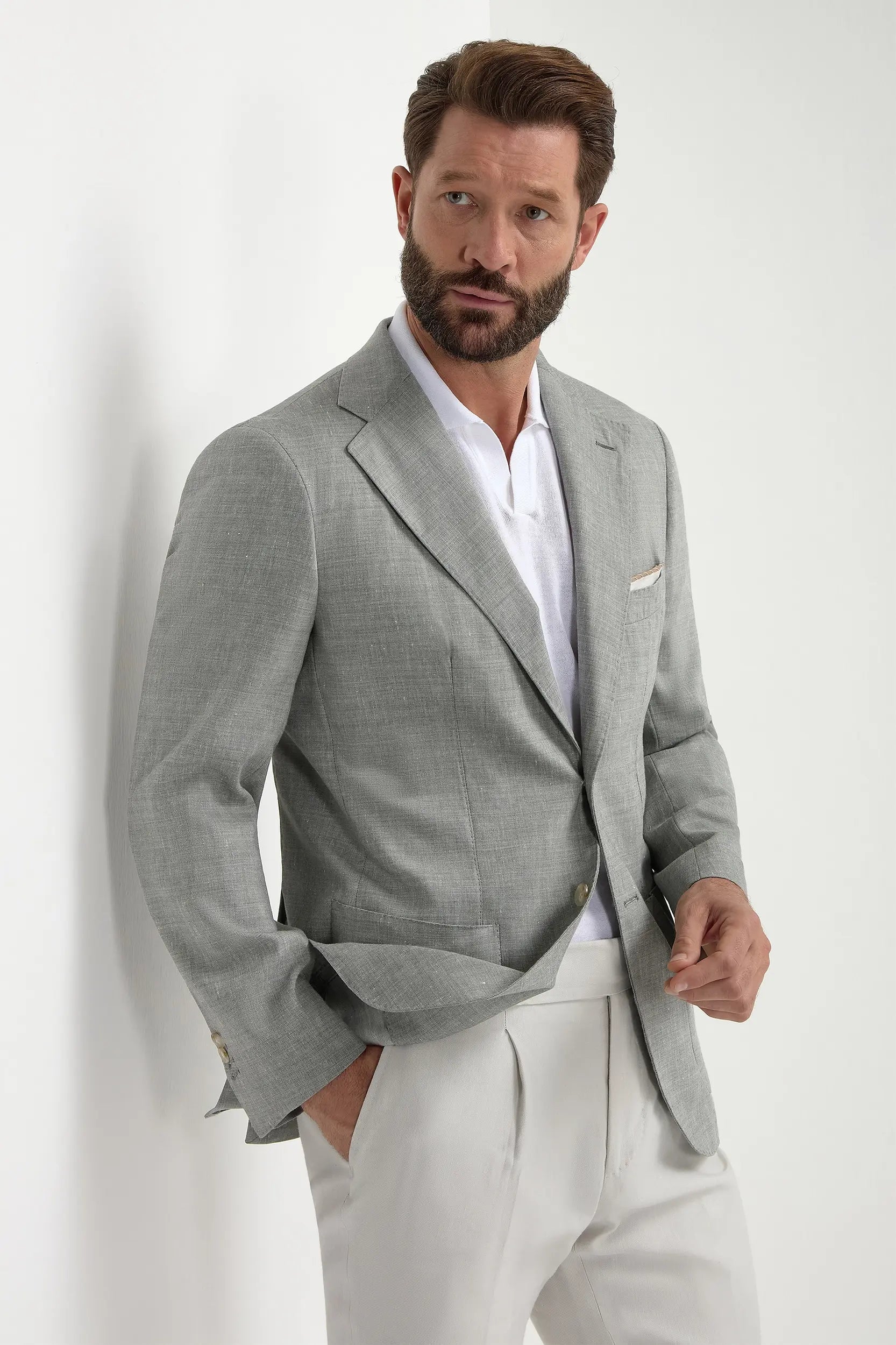 Sage wool and linen jacket - Made in Italy