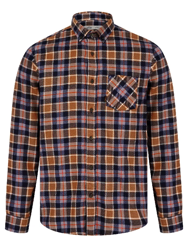 Oscarville Checked Cotton Flannel Shirt in Sparrowhawk Brown - Tokyo Laundry