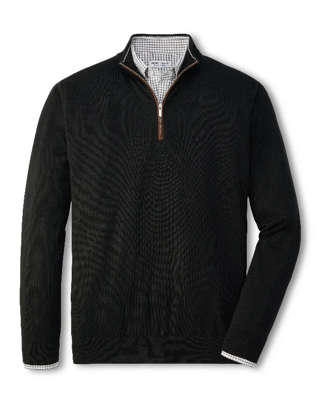 Peter Millar Autumn Crest Suede Trim Quarter-Zip in Black