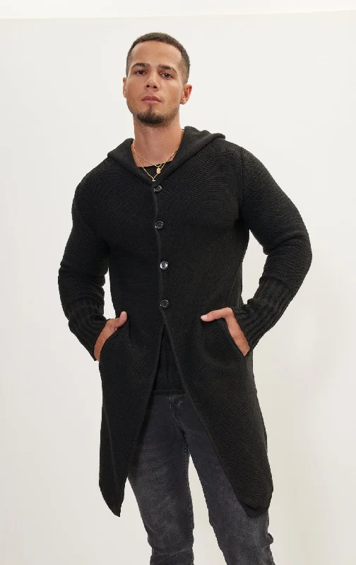 Ribbed Sleeves Fitted Cardigan - Black