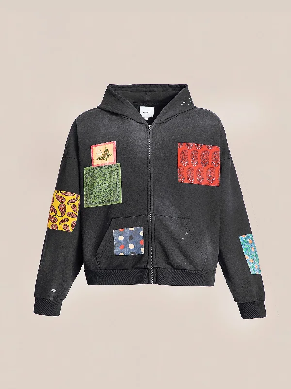 Tapestry Patchwork Zip Up Hoodie