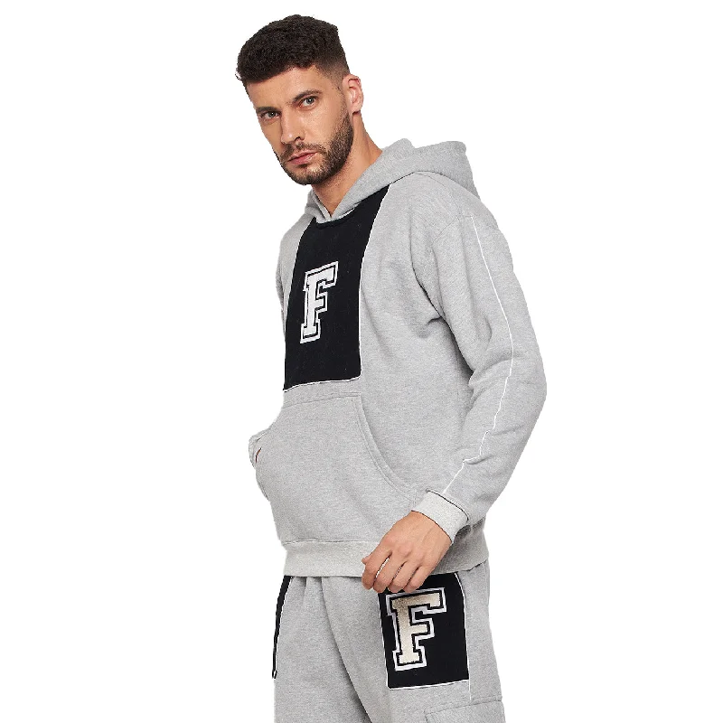 Grey Fleece Varsity Oversized Hooded Sweatshirt