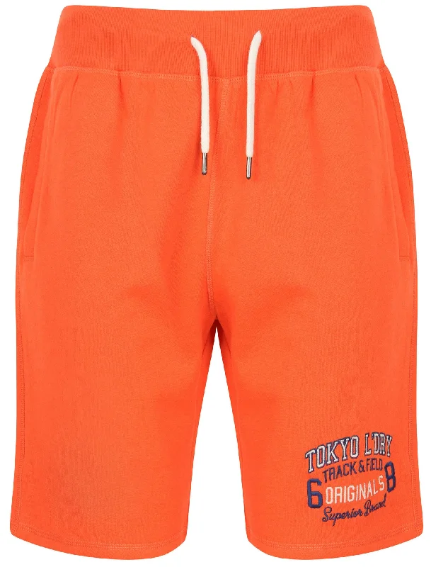 Otter Rock Motif Brushback Fleece Jogger Shorts in Emberglow Orange - Tokyo Laundry