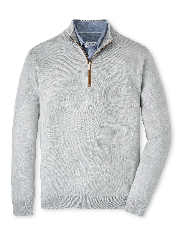 Peter Millar Autumn Crest Suede Trim Quarter-Zip in Platinum