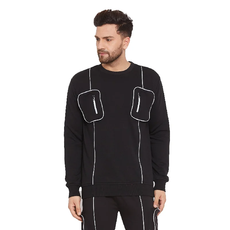 Black Chest Pocket Reflective Piping Sweatshirt