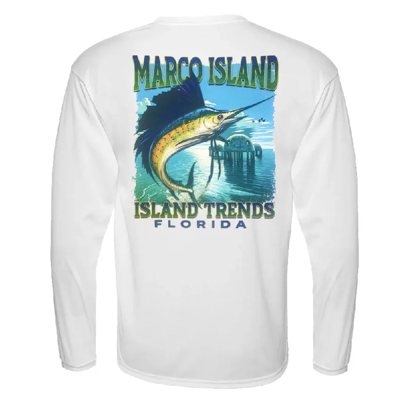 Island Trends Marco Island Marlin Dome Long Sleeve Performance T-Shirt - White