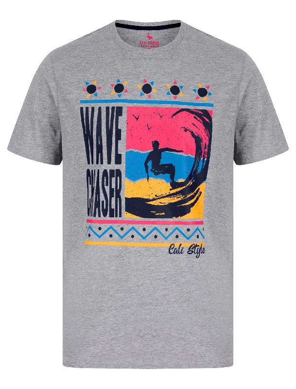 Surf Sil Motif Cotton Jersey T-Shirt in Light Grey Marl - South Shore