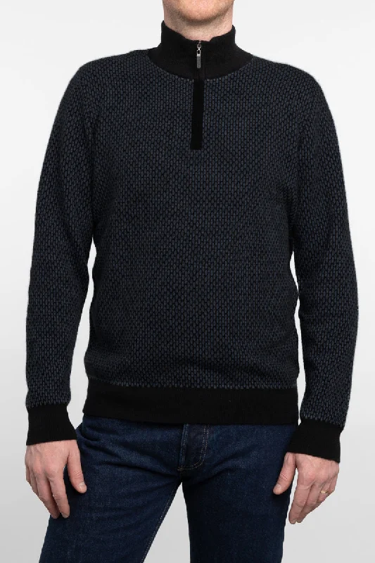 Kinross Cashmere Geo Jacquard Qtr Zip Mock