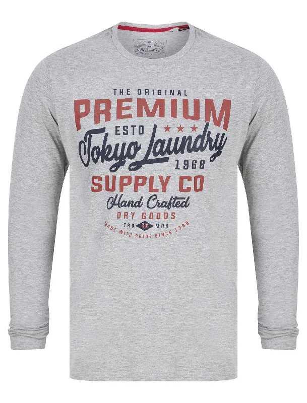 Nect Motif Cotton Jersey Long Sleeve Top in Light Grey Marl - Tokyo Laundry