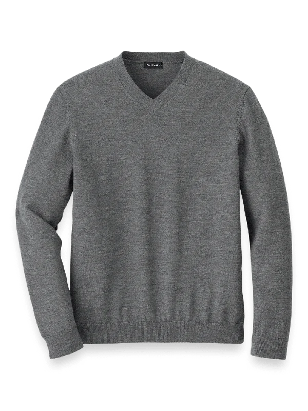 Merino Wool V-neck Sweater - Grey