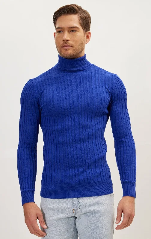 Roll Neck Ribbed Sweater - Electric Blue