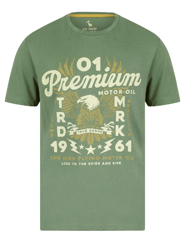 Premium Eagle Motif Cotton Jersey T-Shirt in Sea Spray Green - South Shore