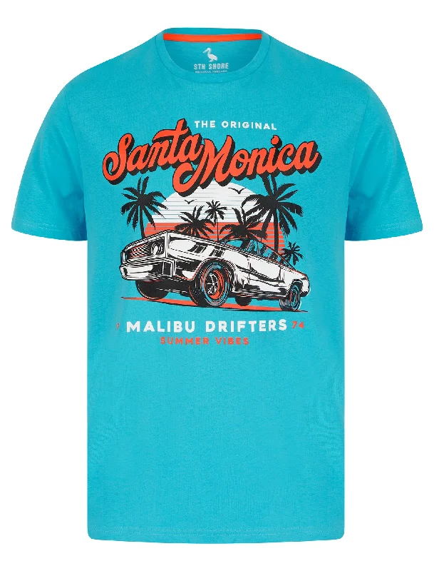 Malibu Drifters Motif Cotton Jersey T-Shirt in Blue Atoll - South Shore