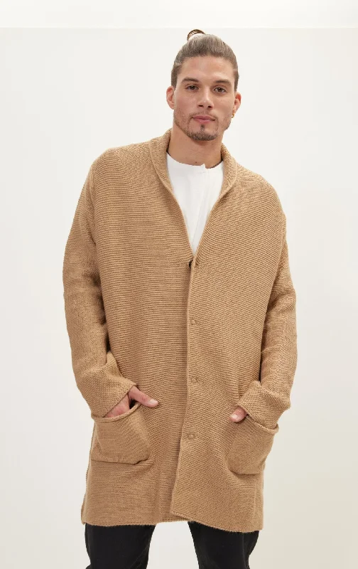 Classic Minimalist Shawl Cardigan - Camel