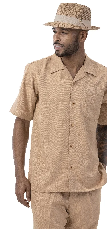 Montique Men's 2 Piece Short Sleeve Walking Suit Solid Tan