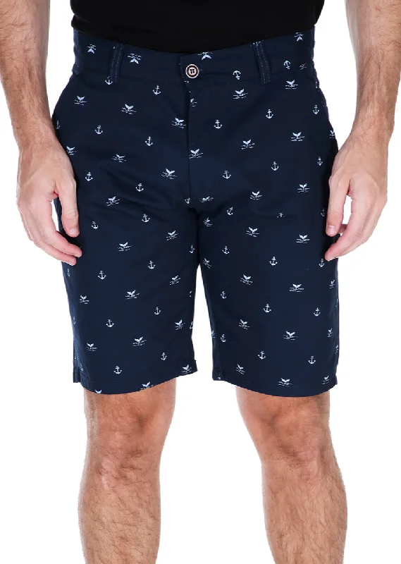 Nautical Print Cotton Shorts Navy