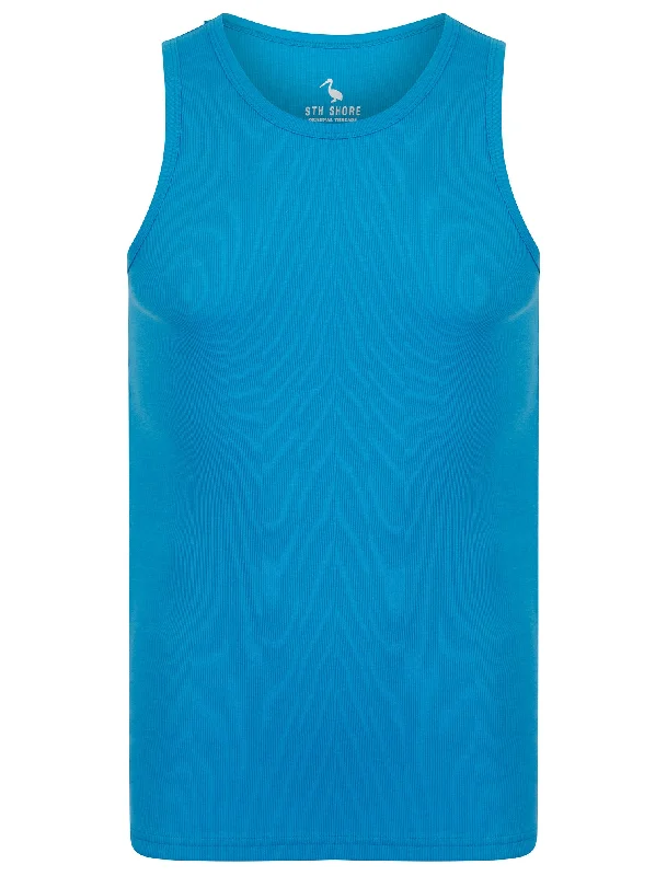 Calvin Cotton Ribbed Plain Vest Top in Blithe Blue - South Shore