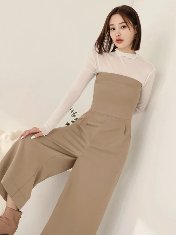 Off Shoulder Elastic Waist Wide Leg Jumpsuit Pants