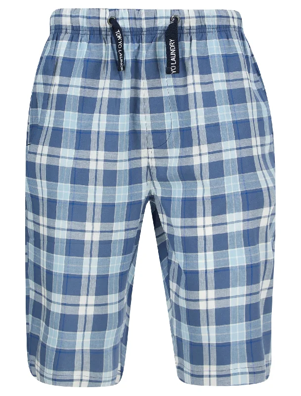 Makin Checked Cotton Woven Lounge Pyjama Shorts in Blue Bell - Tokyo Laundry