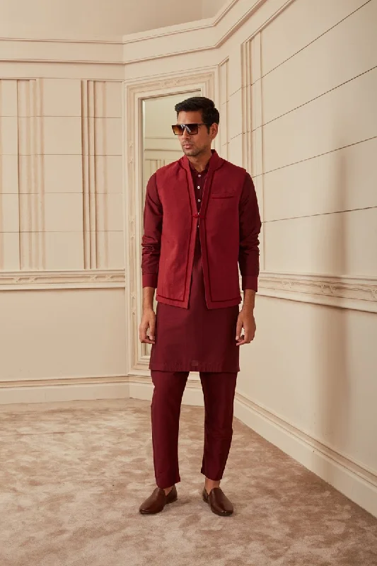 Maroon Cotton Bundi With Single Frogging Button