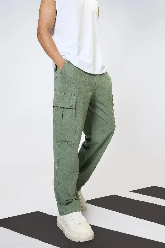 Relaxed Fit Cotton Knitted Men's Jogger Cargos - Sage Green