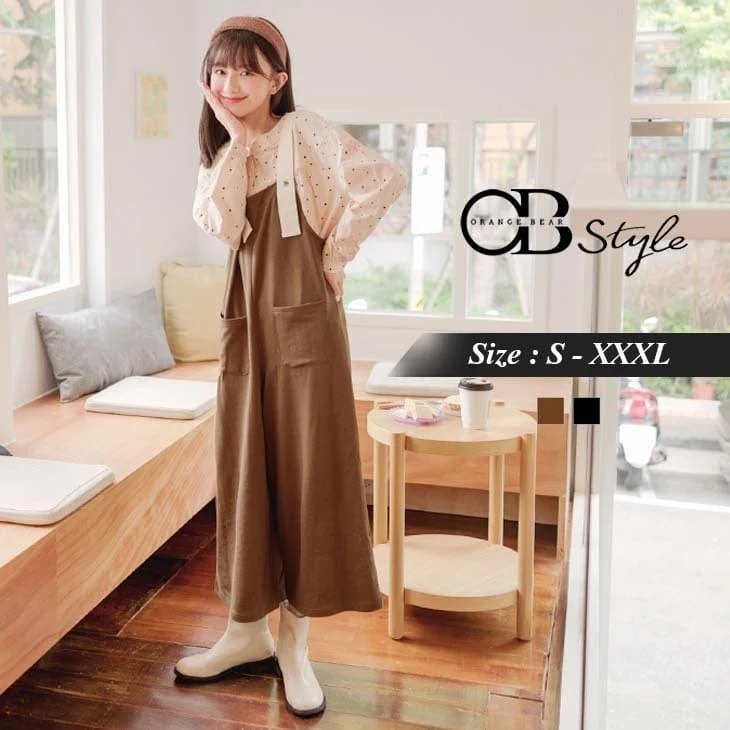 PURE COLOR CONTRAST COLOR POCKETS DUNGAREE PANTS