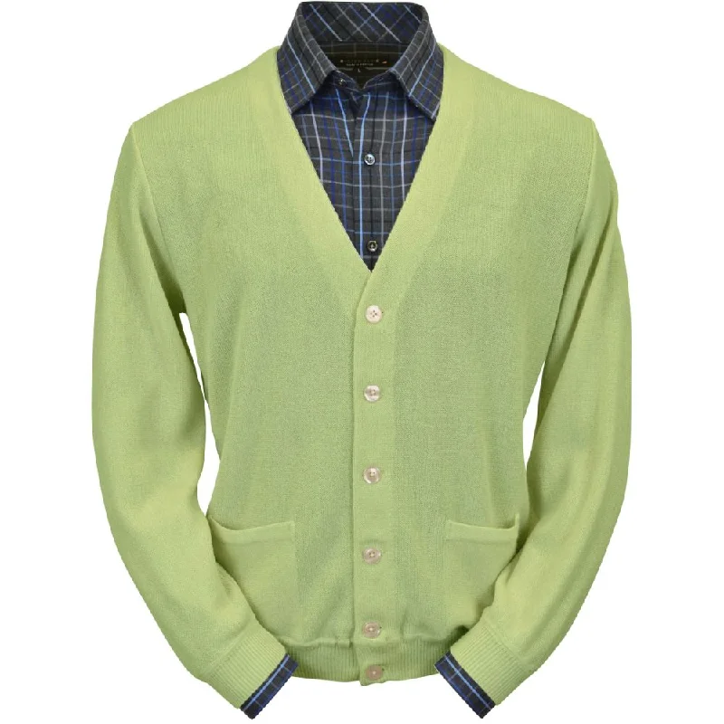 Baby Alpaca 'Links Stitch' V-Neck Cardigan Sweater in Lime by Peru Unlimited